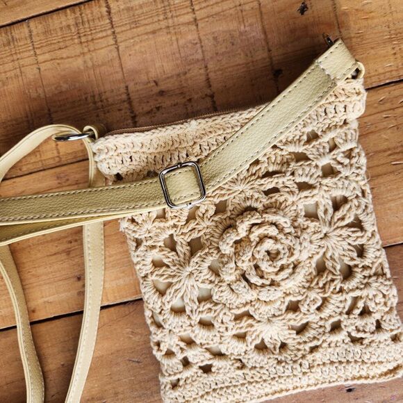 🌻cream crochet crossbody bag purse - Picture 4 of 6